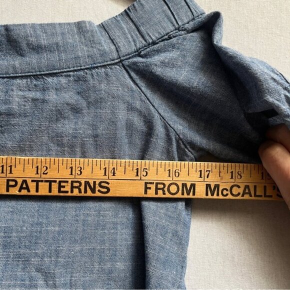 MACBETH Collection Chambray All Day Floral Embroidered Blue Off Shoulder Sz XS - Picture 7 of 8